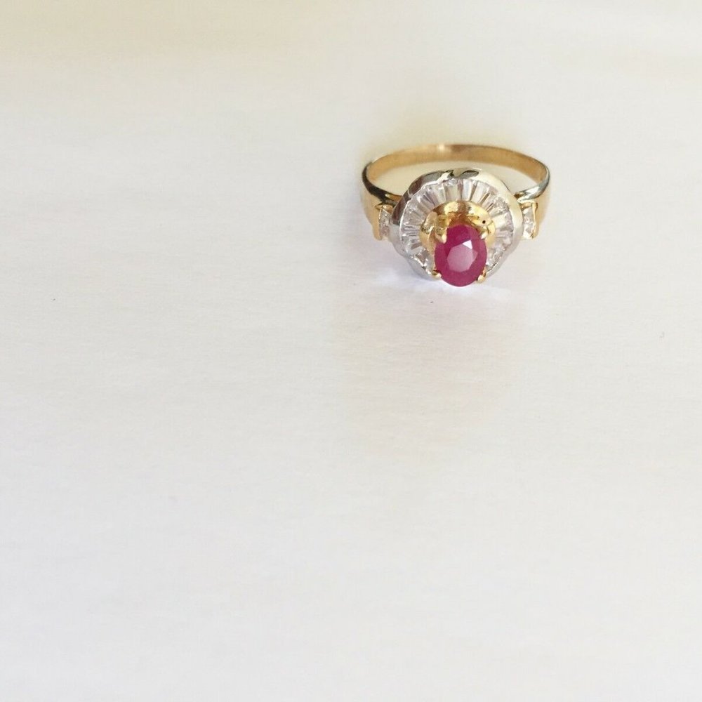 14k Solid Gold Ruby Cz Women Ring - image 5